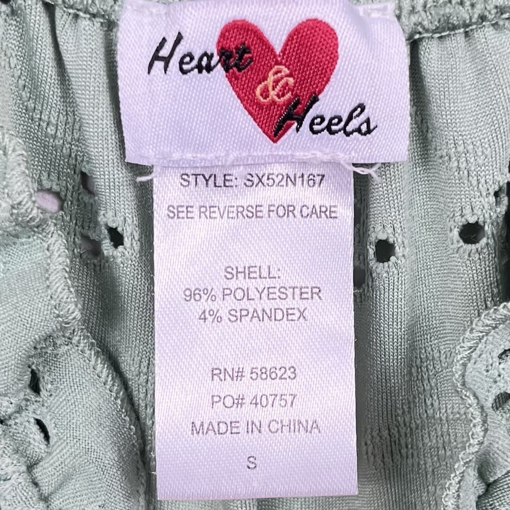 Heart & Heels Babydoll Mini Dress Size Small Green Y2K Coquette Milkmaid Eyelet - Picture 7 of 9